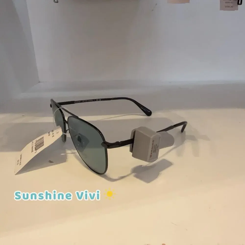 NWT Coach C Hardware Metal Pilot Sunglasses CAE96 Black/Blue